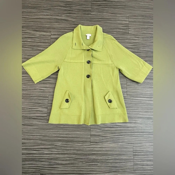Chicos Womens Sweater Jacket Sz 1 Lime Green Button Front Classic Blazer - Picture 1 of 5